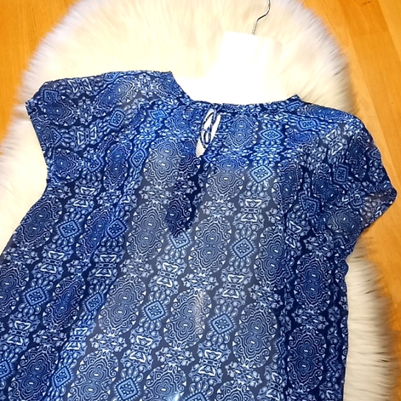 Liz Claiborne Cap Sleeve  Printed Sheer Blouse -#0121 - Picture 11 of 12